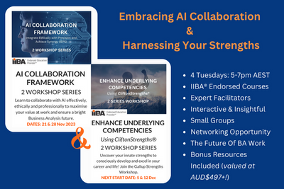 ULTIMATE BA WORKSHOP COMBO | AI COLLABORATION & YOUR STRENGTHS DISCOVERY | LIVE SESSIONS